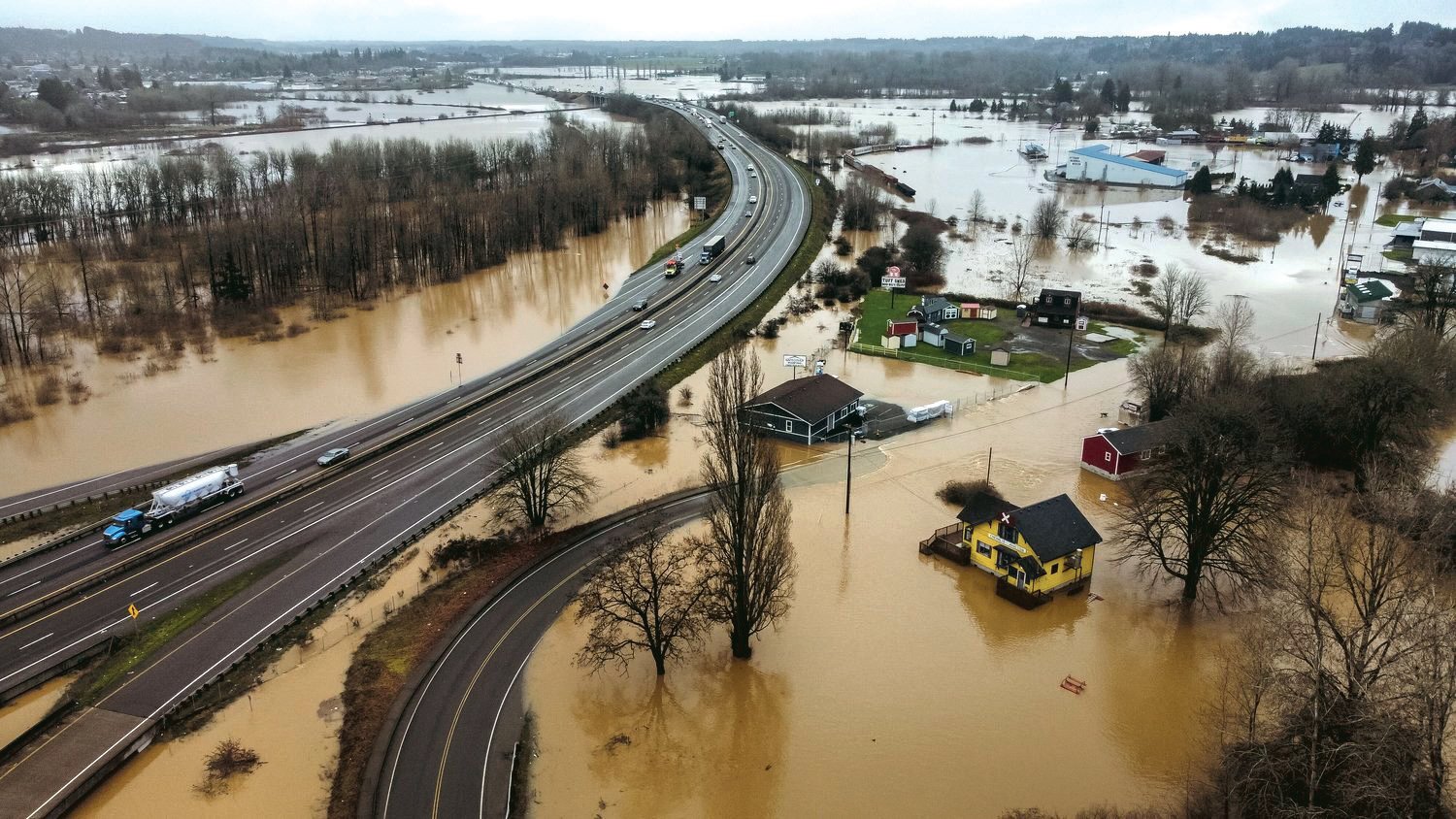 Flooding along Interstate 5 in the Twin Cities is pictured in early January.
